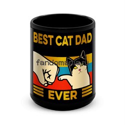 Большая черная кружка "Best cat dad ever" - фото 27440