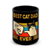 Большая черная кружка "Best cat dad ever"